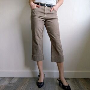 Vintage 90s Minimalist Brown Stripe Wide Leg Capri Denim Pants Heritage Preppy